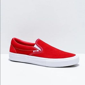 NEW Vans Slip-On Pro Red & White Suede Skate Shoes